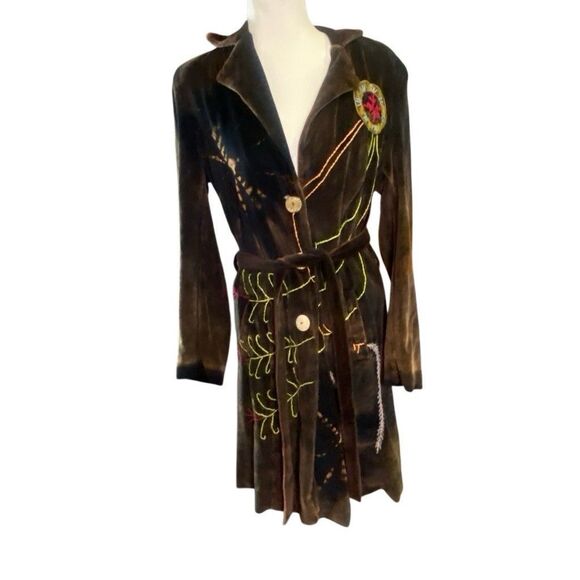 Rising International Jackets & Blazers - Rising International Large Embroidered Long Boho Hippie Art Velvet Jacket